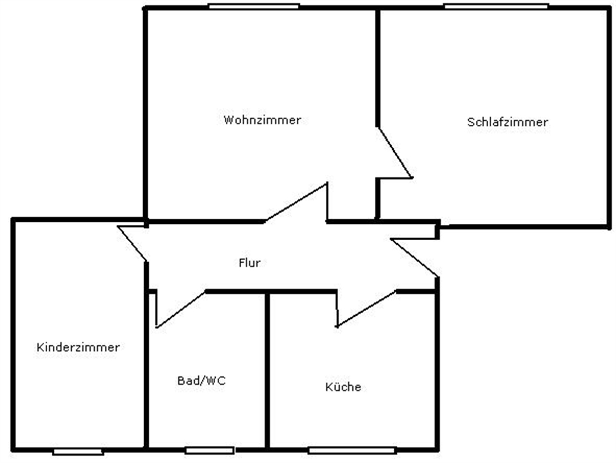 Grundriss der Wohnung: 3-Raumwohnung im 1. OG