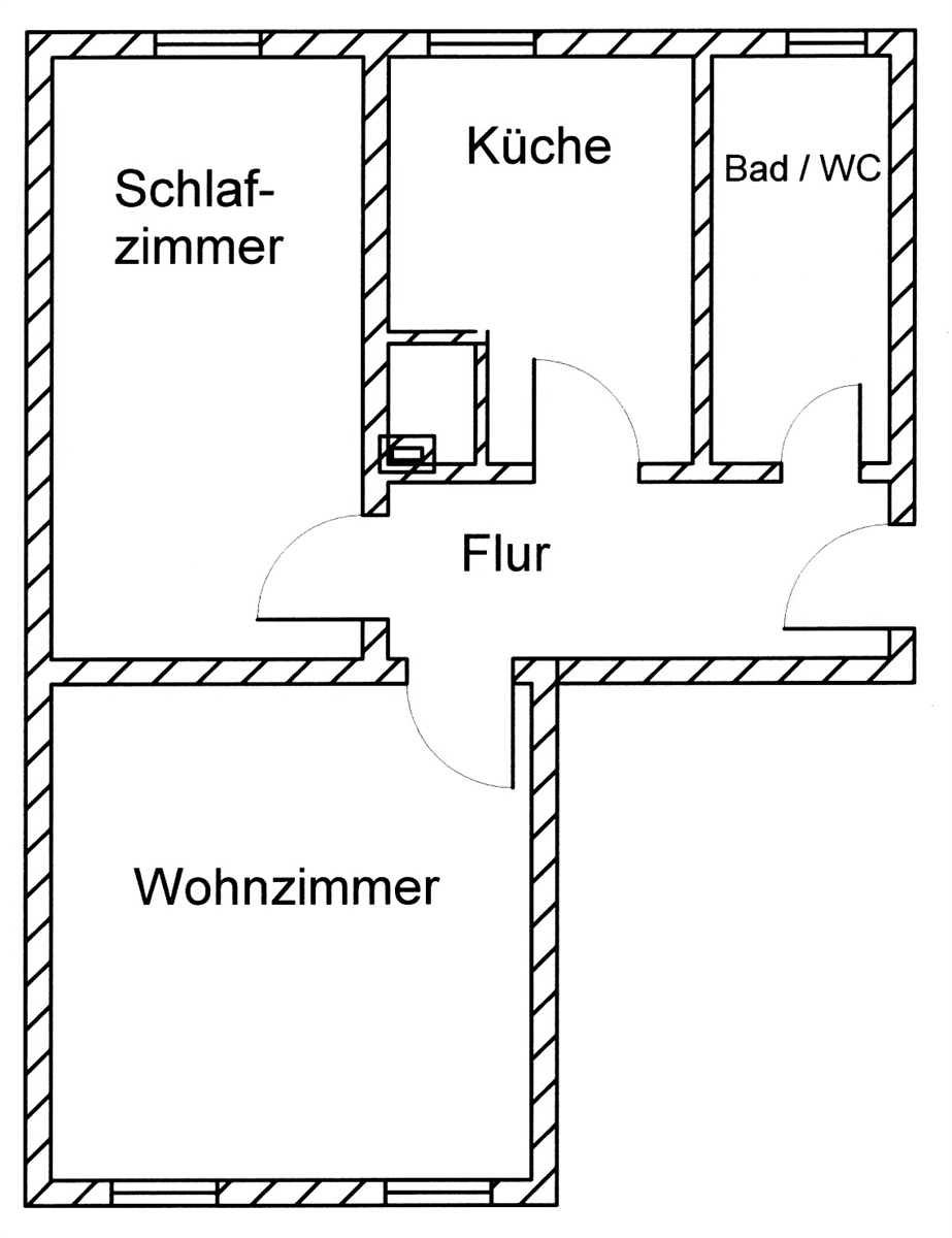 Grundriss der Wohnung: Zentral gelegene 2-Zimmer-Wohnung im 1. Obergeschoss