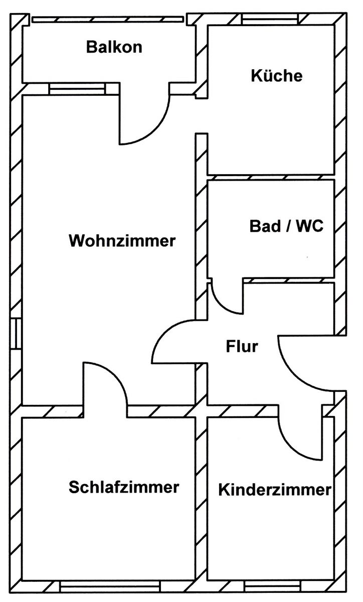 Grundriss der Wohnung: 3-Raum-Wohnung mit Balkon und Einbauküche