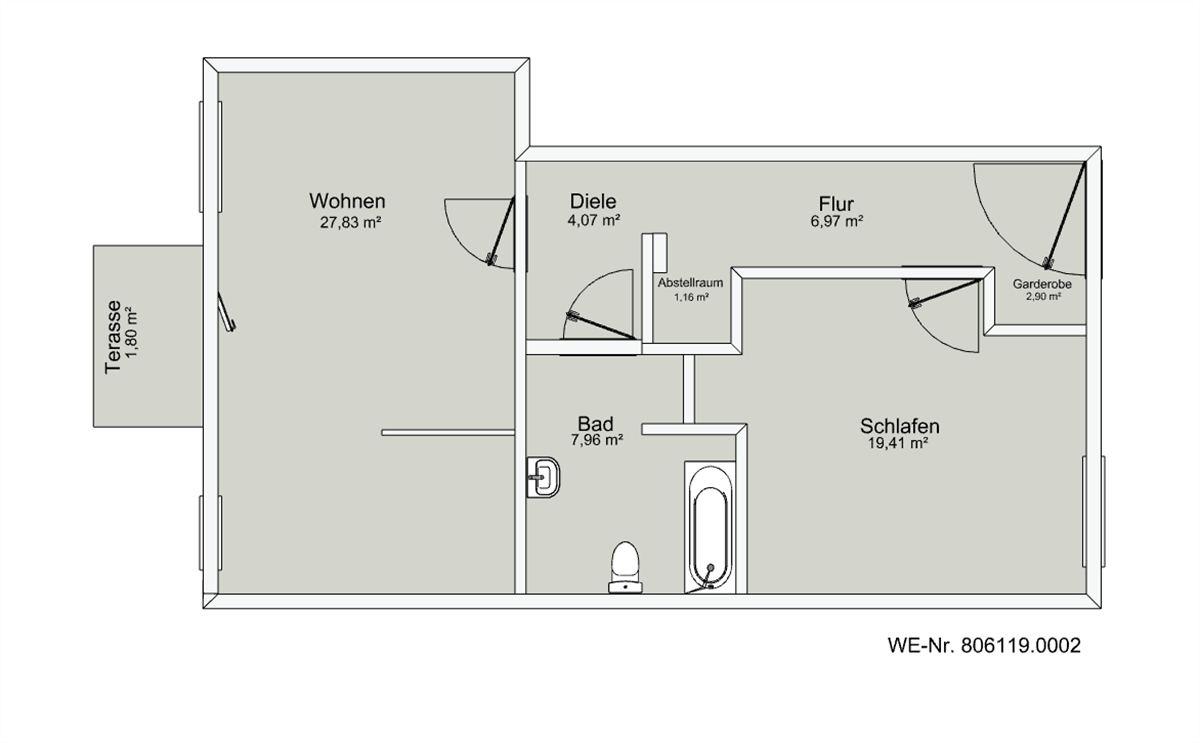 Grundriss der Wohnung: Großzügige Zweiraumwohnung