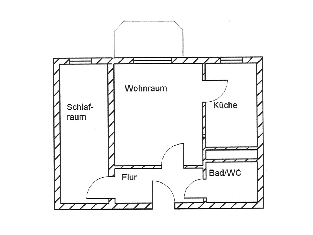 Grundriss der Wohnung: 2-Raum-Wohnung mit Balkon, Einbauküche und teilweise möbliert