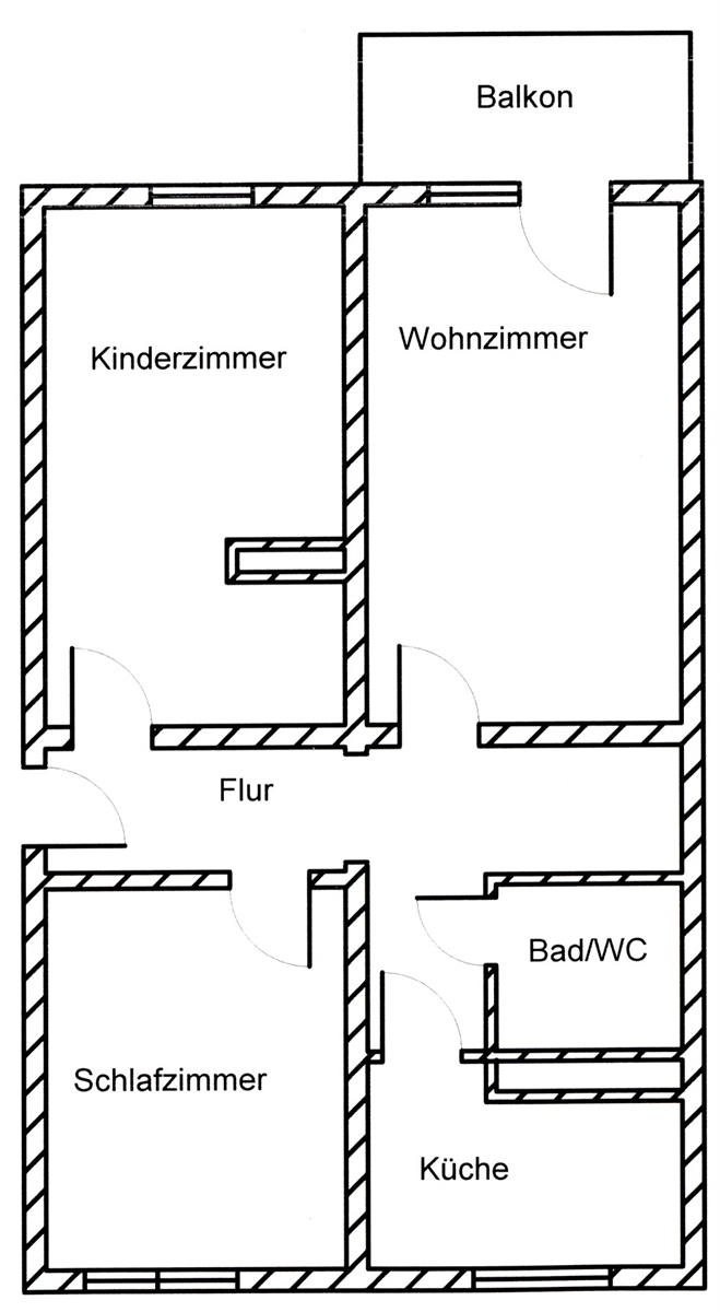 Grundriss der Wohnung: Geräumige Dreiraumwohnung im Erdgeschoss mit Balkon