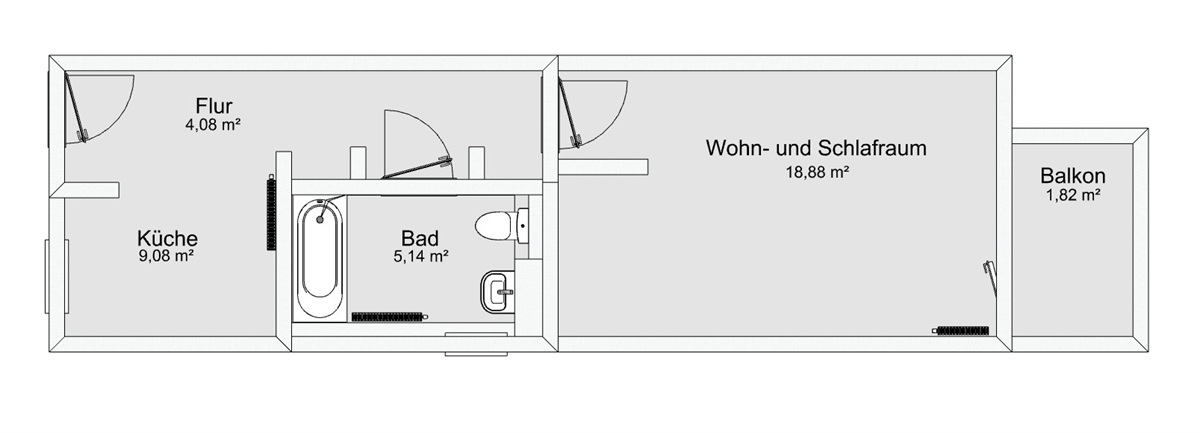 Grundriss der Wohnung: 1-Raum-Wohnung mit Balkon und herrlichem Ausblick