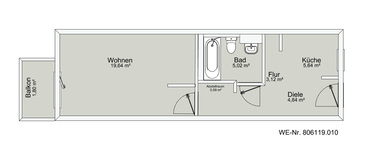 Grundriss der Wohnung: 1 Raum Wohnung mit Charme