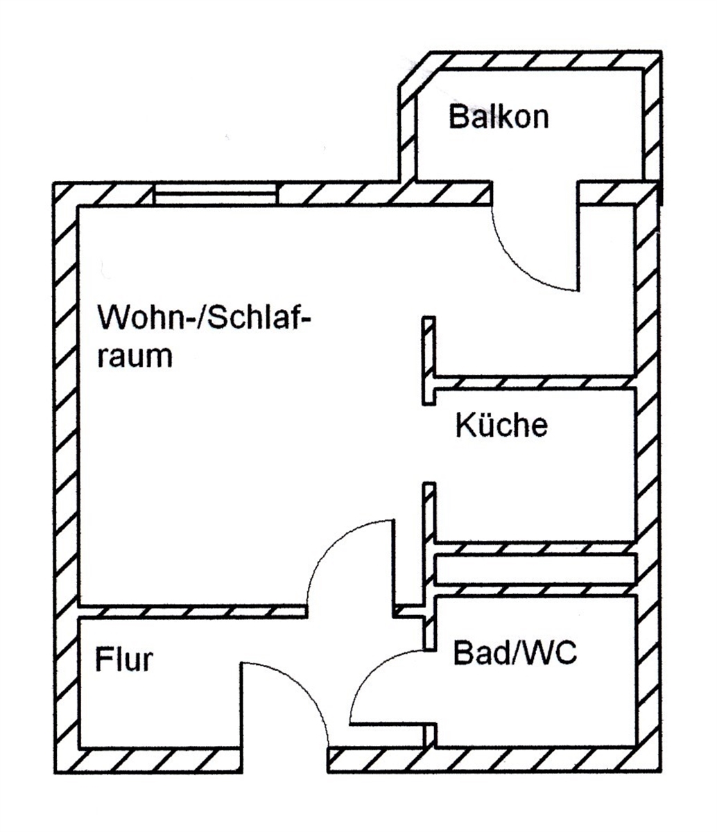 Grundriss der Wohnung: Möblierte Einraumwohnung mit Balkon